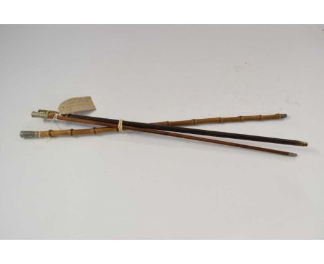 Three 20th Century military swagger sticks to include bamboo swagger stick, 1st Battalion Essex Regiment, possible Belgian Na