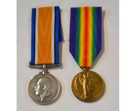 First World War Medal pair comprising 1914-18 War Medal and 1914-19 Victory Medal impressed to 516180 Pte H Wilkinson Middles