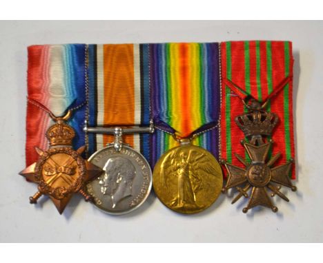 First World War British medal group to include 1914-15 Star, 1914-18 War medal, 1914-19 Victory Medal and Belgian Croix de Gu