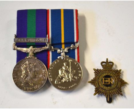 Elizabeth II British medal pair to include General Service medal with canal zone clasp, National Service medal impressed to 2