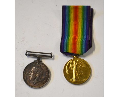 First World War British medal pair to include 1914-18 War Medal (lacking ribbon), 1914-19 Victory Medal impressed to 725762 G