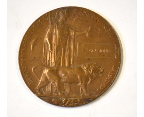 First World War British Death Memorial Plaque to George Jones