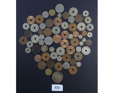 A box of world coinage including: British West Africa, Channel Islands, Belgium, France, Netherlands etc. 19th and 20th centu