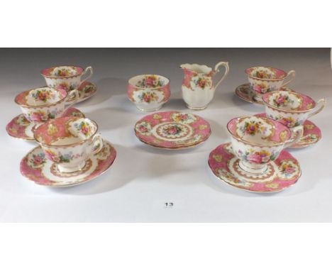 A Royal Albert Lady Carlisle coffee set comprising: six cups and saucers, milk and sugar 