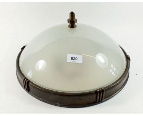 An Art Deco bronze finish metal framed opaque  plafonnier ceiling light 