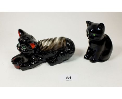 A Midwinter cat, 9cm and a vintage black cat letter rack