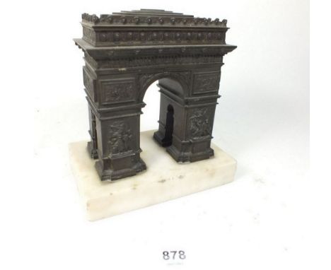 A bronze model of The Arc de Triumph on marble base - 15cm 