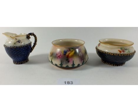 A Royal Worcester sugar bowl and jug No 1881 painted flowers and a James Hadley sugar bowl (small chip to rim) 