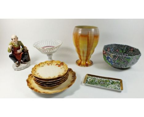 A selection of miscellaneous pottery to include a Shelley vase, limoges trinket dish, Dresden floral tray, five Limoges sauce