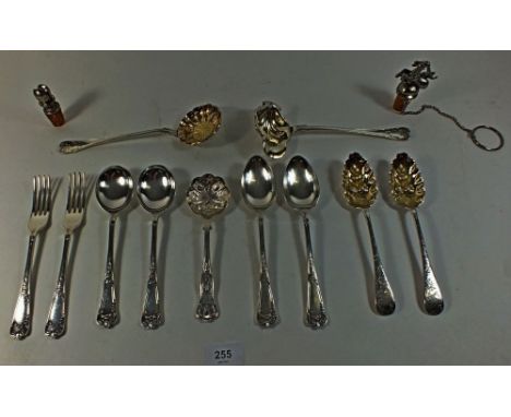 A small collection of a Mappin and Webb Sheffield plate to include two forks, two soup spoons and two dessert spoons plus thr