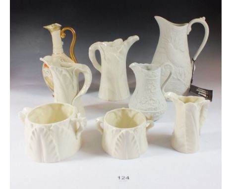 A selection of white pottery and porcelain jugs and vases to include Royal Worcester, modern Parian Ware and a Ralph Hammersl