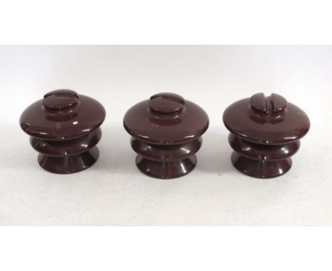 Three 1950's S P &amp; Co Model F16 large ceramic electrical high voltage insulators 