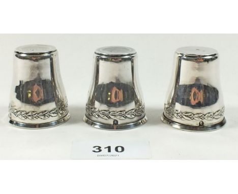 Three French silver toddy cups with laurel wreath border, 23g, 4cm tall 