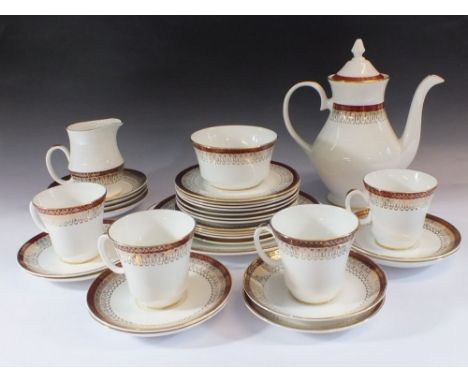 A Royal Grafton 'Majestic' tea service including coffee pot, four cups, twelve saucers, twelve tea plates, one cake plate, mi