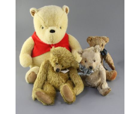 Four bears: Winnie; Chiltern 1950's, Ragamuffin bear and another