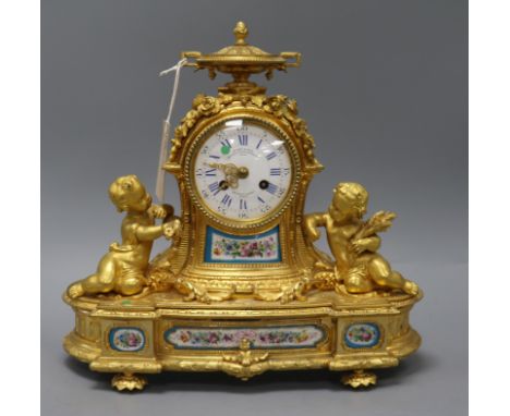 A late 19th century French ormolu striking mantel clock height 31.5cm