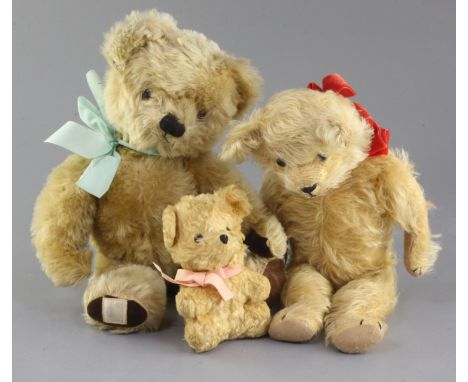 A 1950's Chad Valley bear and a cotton plush English bear, 14in.