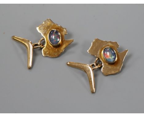 A pair of 9ct gold and opal set 'map of Australia' cufflinks.