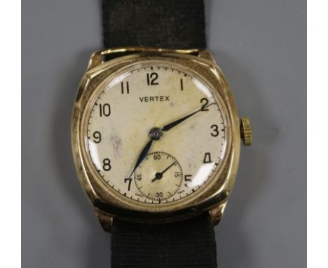 A gentleman's 9ct gold Vertex manual wind wrist watch.