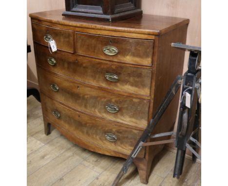 A five drawer bow fronted walnut chest, a.f W.102.5cm