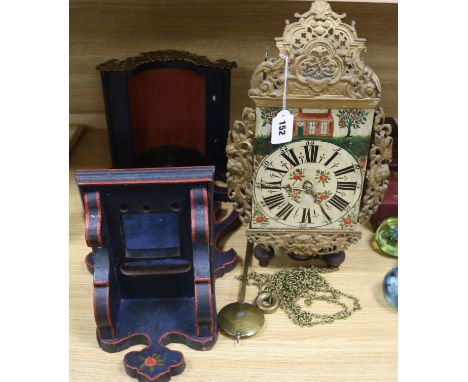 A Dutch gilt metal mounted wall clock with case