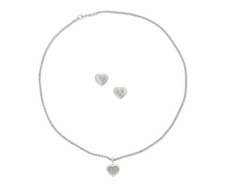 CHOPARD: 'HAPPY DIAMONDS' PENDANT/NECKLACE AND EARRING SUITEBrilliant-cut diamonds within glazed compartments, mounted in 18 