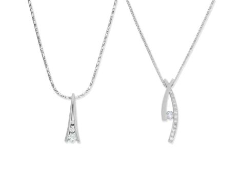 TWO DIAMOND AND COLOURED DIAMOND PENDANT/NECKLACES1st: Brilliant-cut diamonds and a brilliant-cut Fancy Grey-Violet diamond, 