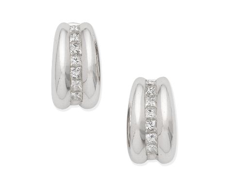 HAMILTON &amp; INCHES: DIAMOND EARRINGS, 2000Princess-cut diamonds, mounted in 18 carat white gold, maker's mark, UK hallmark