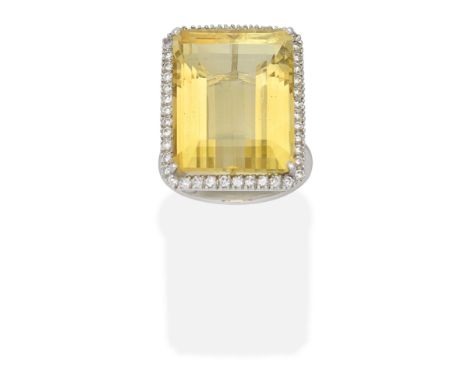 CITRINE AND DIAMOND DRESS RING,  2016Step-cut citrine and brilliant-cut diamonds, mounted in 18 carat white gold, citrine app