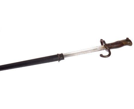 19TH CENTURY FRENCH GRAS BAYONET,signed and dated 1874 to blade back, with scabbard, 66cm long