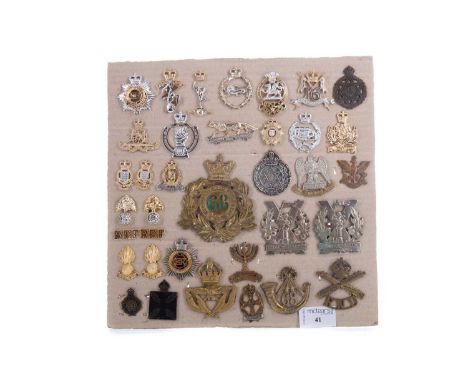 68TH REGIMENT OF FOOT HELMET/SHAKO PLATE,along with accompanying cap badge and further regimental badges including Queen Alex