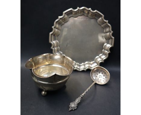 A George VI silver waiter, of shaped circular form, Birmingham, 1936, Deykin &amp; Harrison, together with a lobed circular s