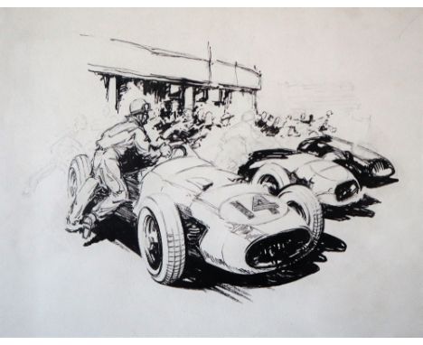 Leslie Carr (1891-1969)Racing carsPen and pencil sketch(unframed)28 x 38cm***Artists resale rights may apply to this lot***