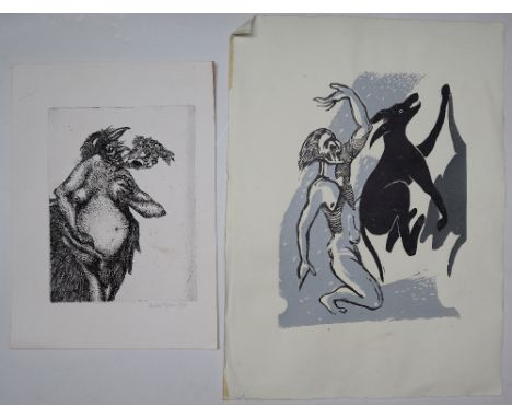 Michael FlynnMythical beastAn EtchingSigned and dated 197730 x 23cm Together with an unsigned print, 30 x 41cm