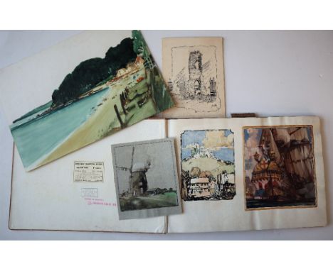 Leslie Carr (1891-1969)A sketch bookContaining watercolours, pen and ink sketches and oil paintings, on the pages and stuck i