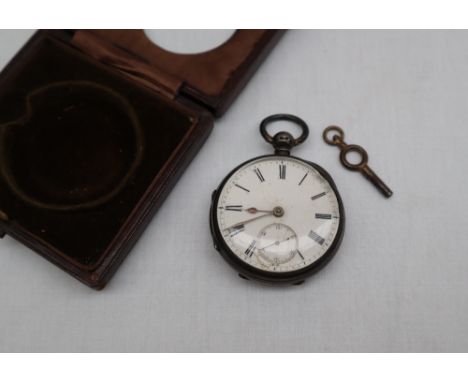 A late Victorian silver open faced pocket watch, the circular enamel dial with Roman numerals and a seconds subsidiary dial, 