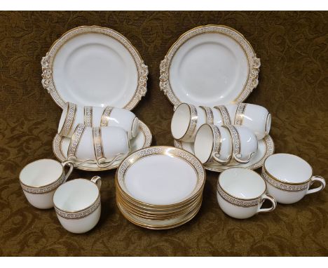 Grainger & Co., Worcester gilt decorated tea wares comprising 2 cake plates, 2 side plates, 8 teacups, 8 coffee cups, 8 sauce