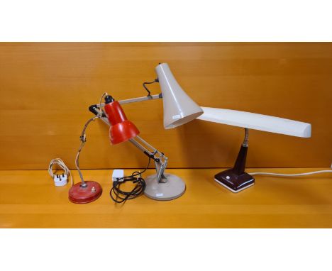 3 x 1950's and later angle poise and similar desk lamps. Traditional angle poise lamp, Pifco table lamp and 1950's red enamel