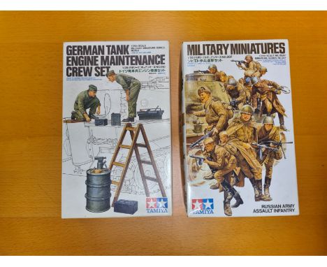 Tamiya 1/35 scale military miniatures German Tank Maintenance Crew Set and Russian Army Assault Infantry.