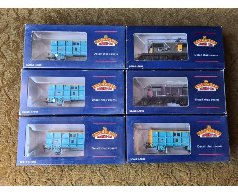 6 x Bachmann Branch Line commercial railway wagons and brake vans.
