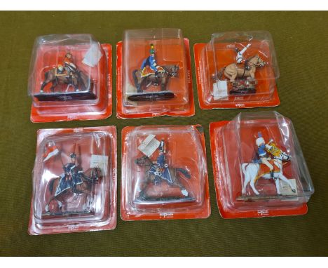 6 boxed Del Prado Napoleonic mounted military figures. Hussard American 1792, Trumpeter Napoleon's Chasseurs of the Guard 180