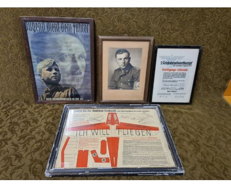4 x Nazi Jungen interest framed prints and memorabilia.