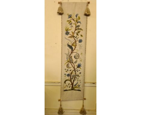 A large Tree of Life woolwork tapestry wall hanging, 190cm x 48cm not including tassels, in good clean condition.