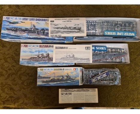 3 x Fujimi &amp; Tamiya 1/700 scale Waterline Series model Ships. Japanese Aircraft Carrier "Shokaku, Heavy Cruiser "Suzuya a