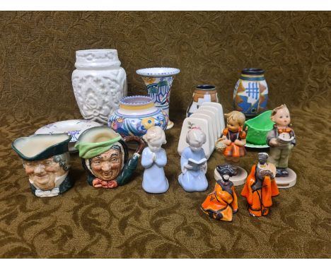 1930's and later decorative pottery to include Poole, Thurin, Beswick, Doulton character jugs "Parson Brown" and "Sairy Gamp"