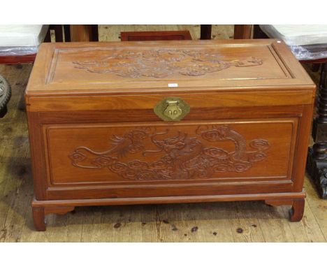 Chinese style carved rosewood trunk, 58cm by 102cm.