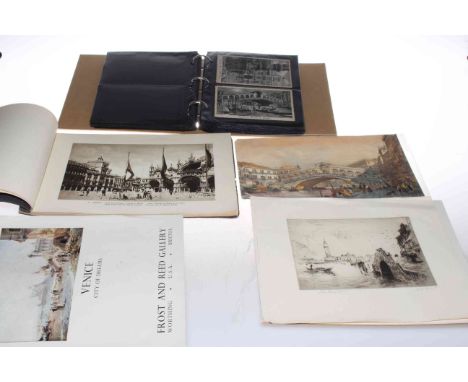 Venice lithograph, Ricordo Di Venezia album and an album of Italian postcards.