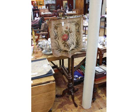 Victorian walnut and brass adjustable tripod pole screen.