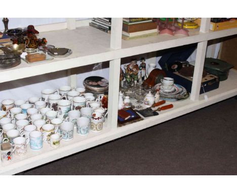 Commemorative cups, collectors plates, Aynsley, Babycham glasses, coinage, mantel clock, Decca gramophone with records.
