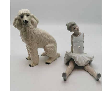 Nao seated ballet dancer 5" high t/w a china poodle 